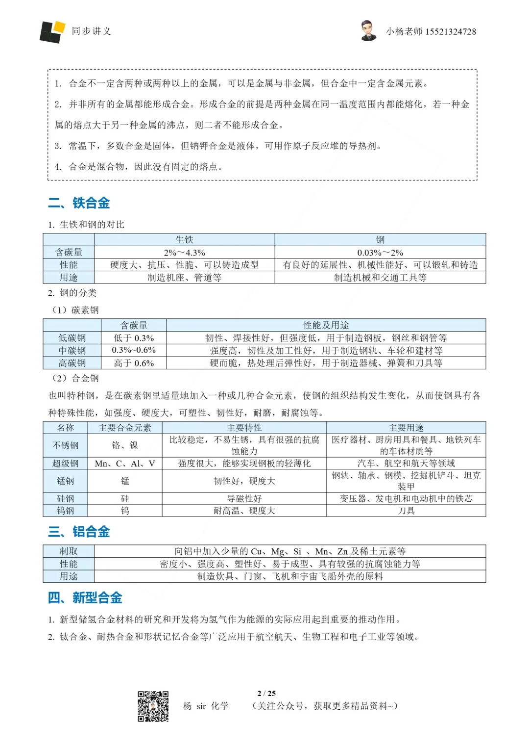 今日份宝藏化学讲义《金属材料》分享~