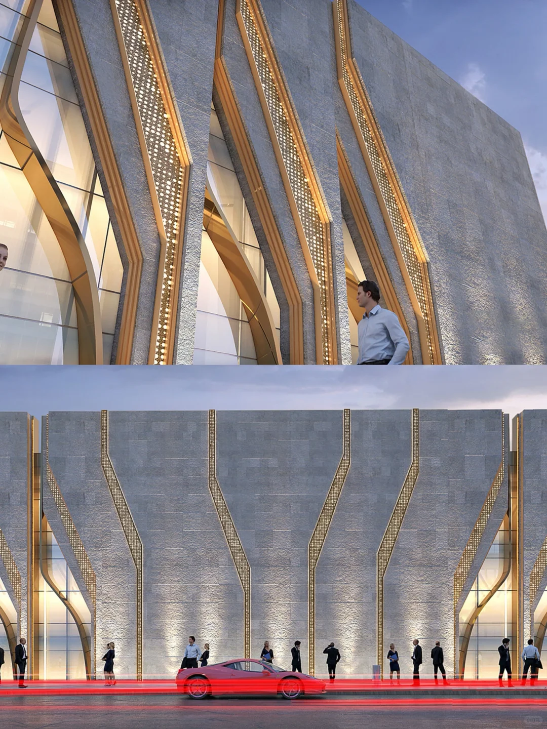 邂逅现代建筑美学，灰色与金的奢华碰撞