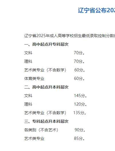 辽宁成考分数线说明了你敢考我就敢录取