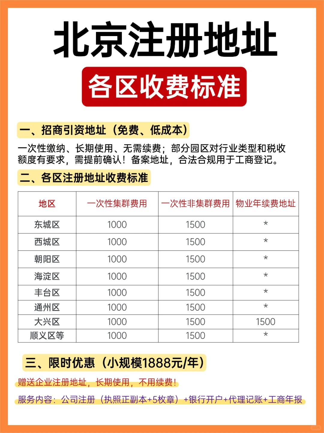 北京注册公司➕园区地址➕记账一年=1888元