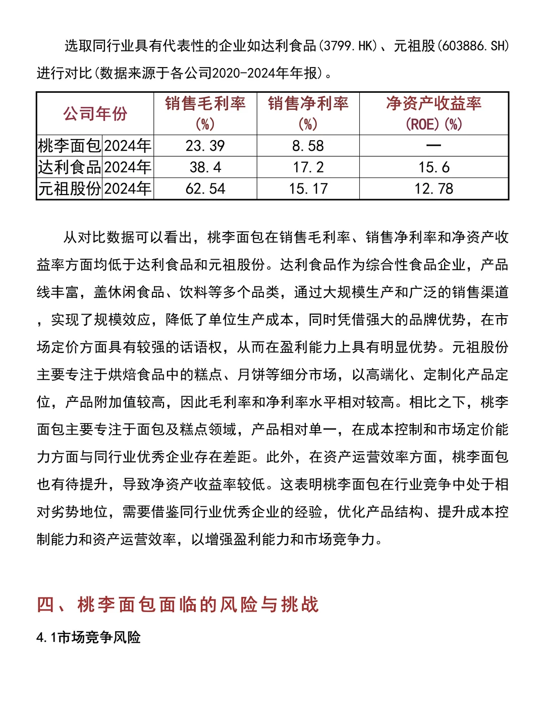 财务分析报告——以桃李面包为例