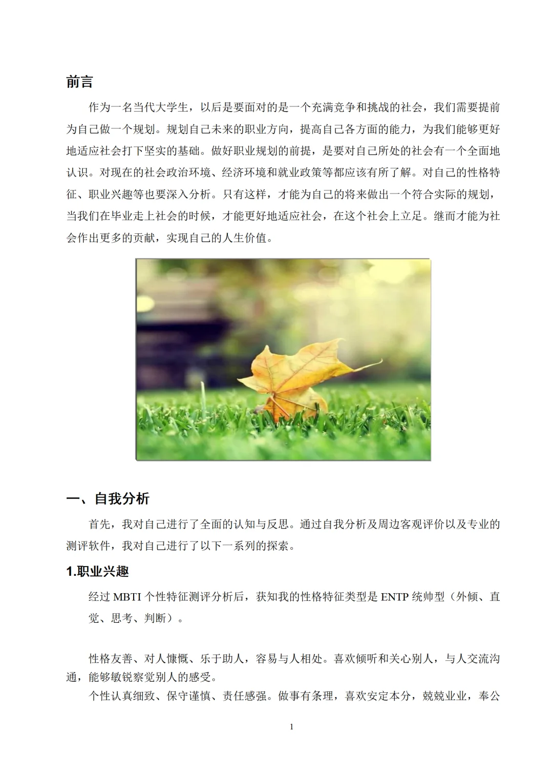 新能源 职业生涯规划书word+PPT模板