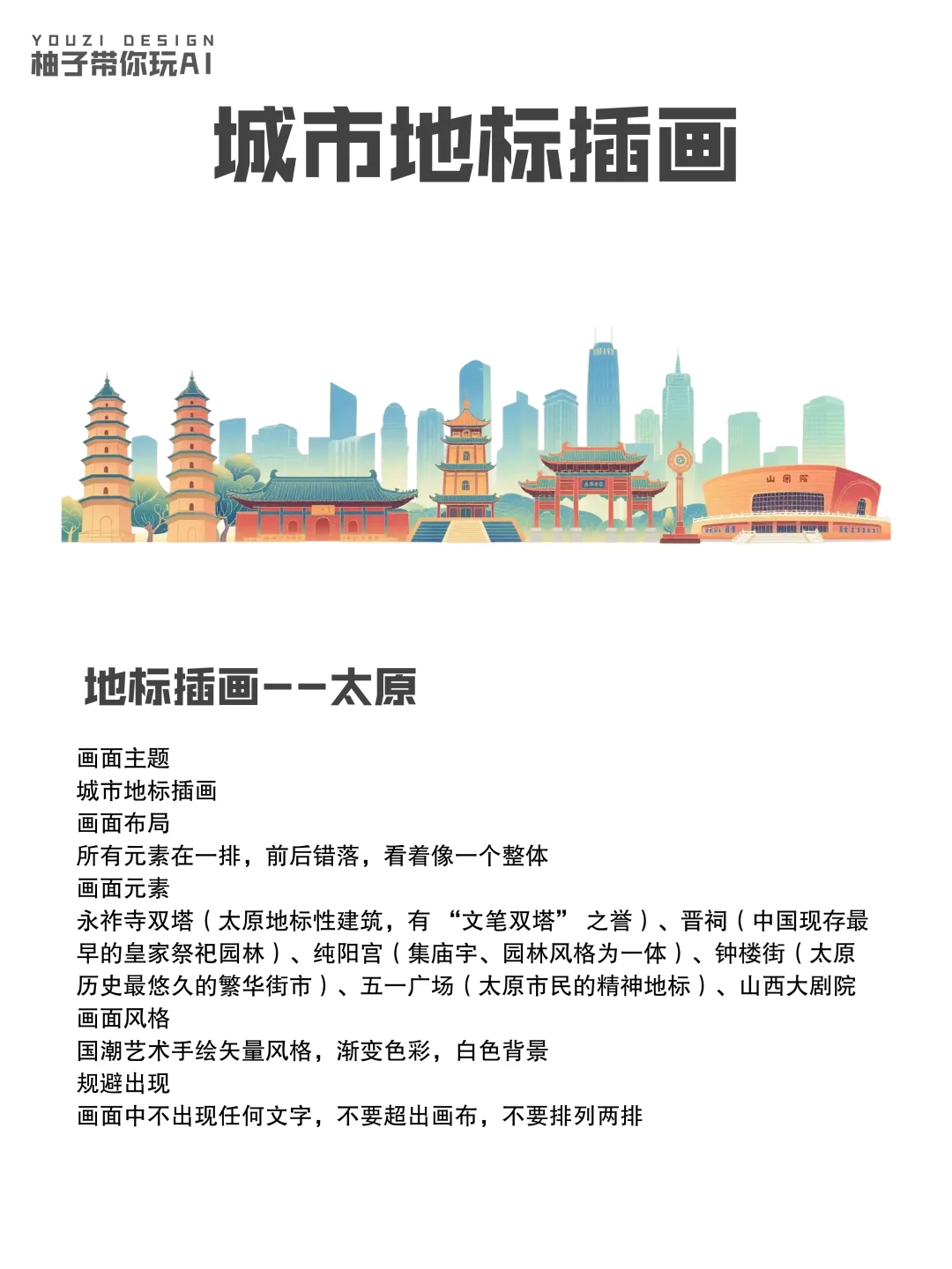 码住?用AI做城市地标插画 | 附提示词?