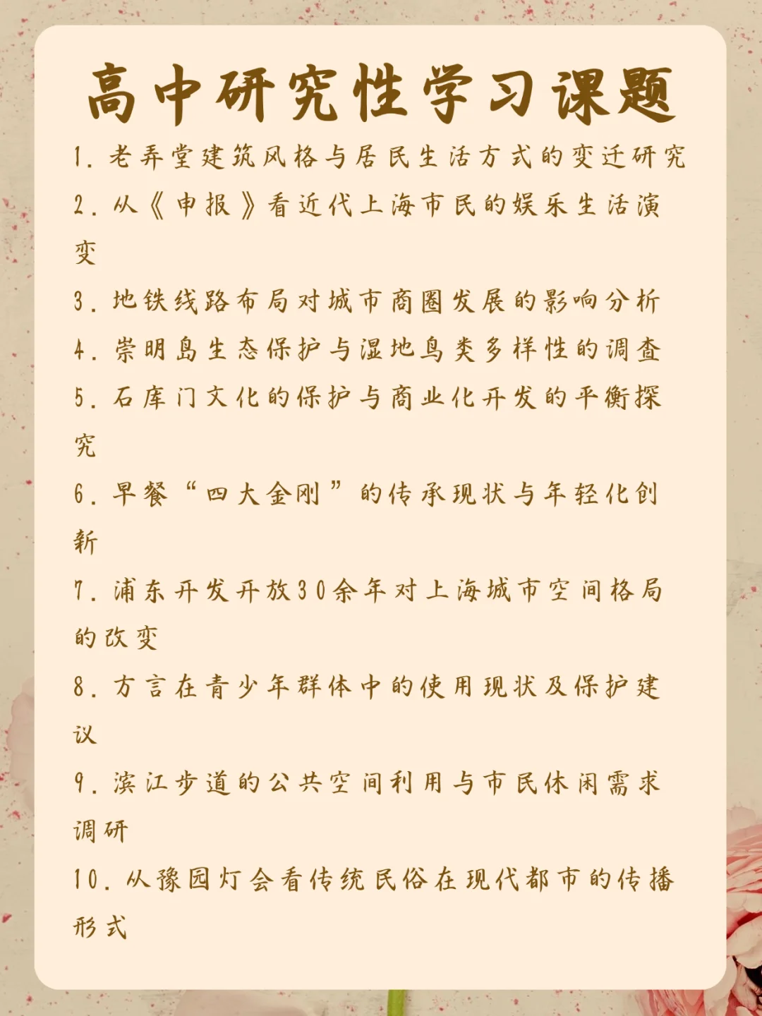 上海高中生研究性学习报告/不会选题的速码