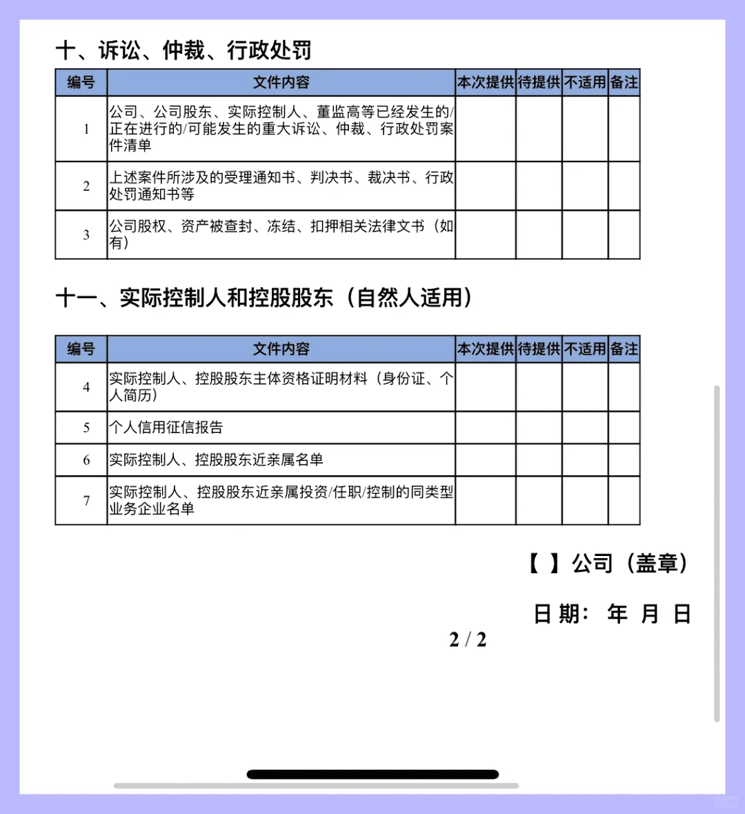 企业尽职调查清单（干货版）