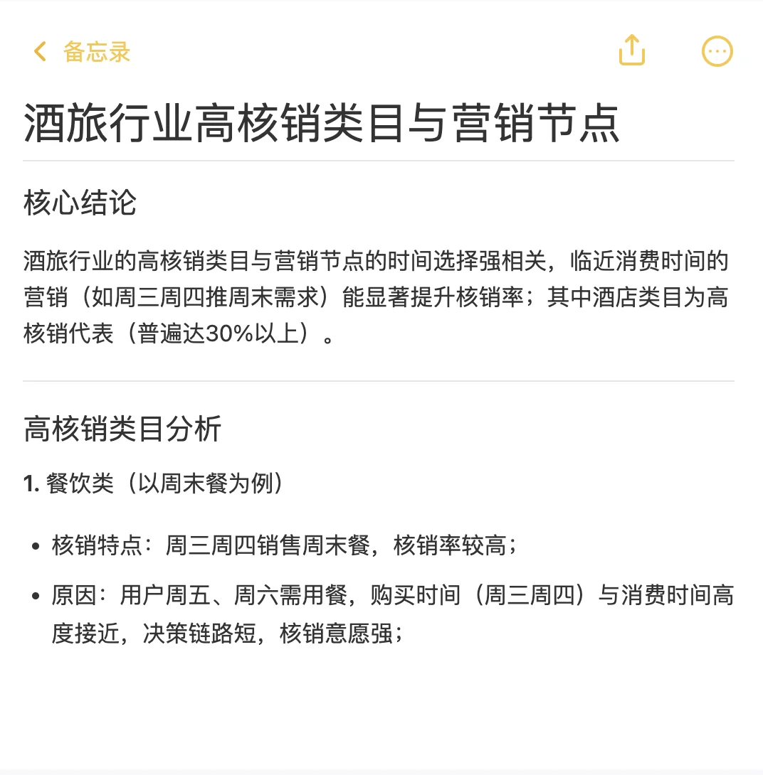 酒旅行业高核销类目与营销节点