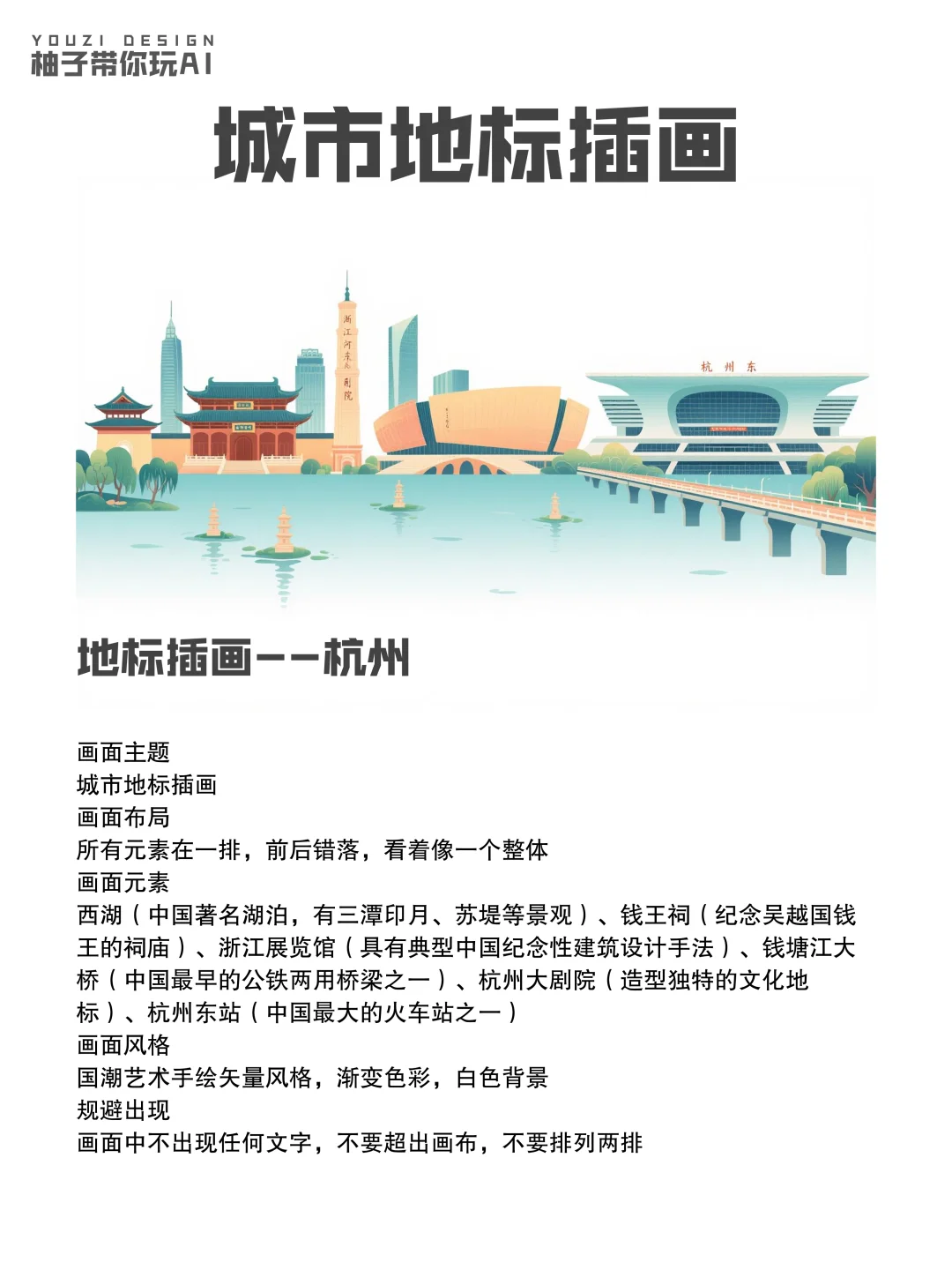 码住?用AI做城市地标插画 | 附提示词?