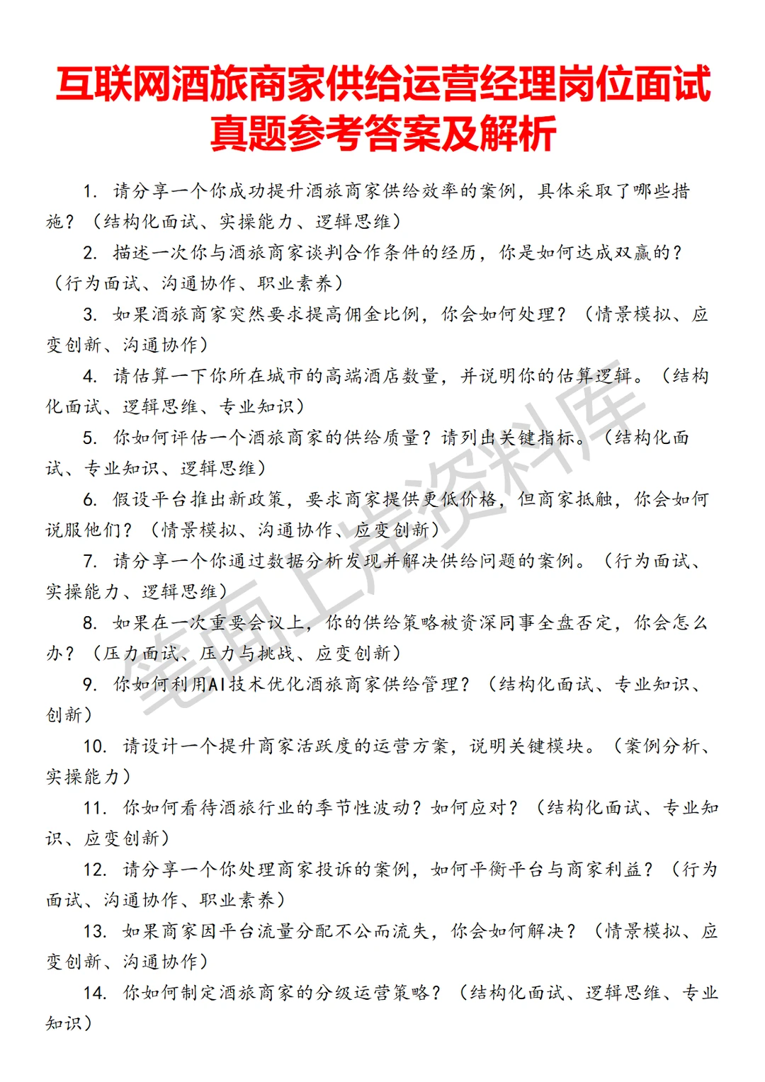 酒旅商家供给运营经理