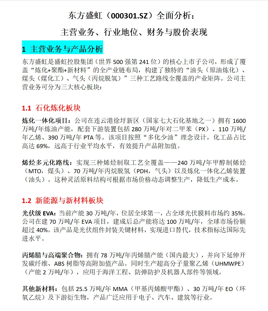 东方盛虹(000301.SZ)全面分析