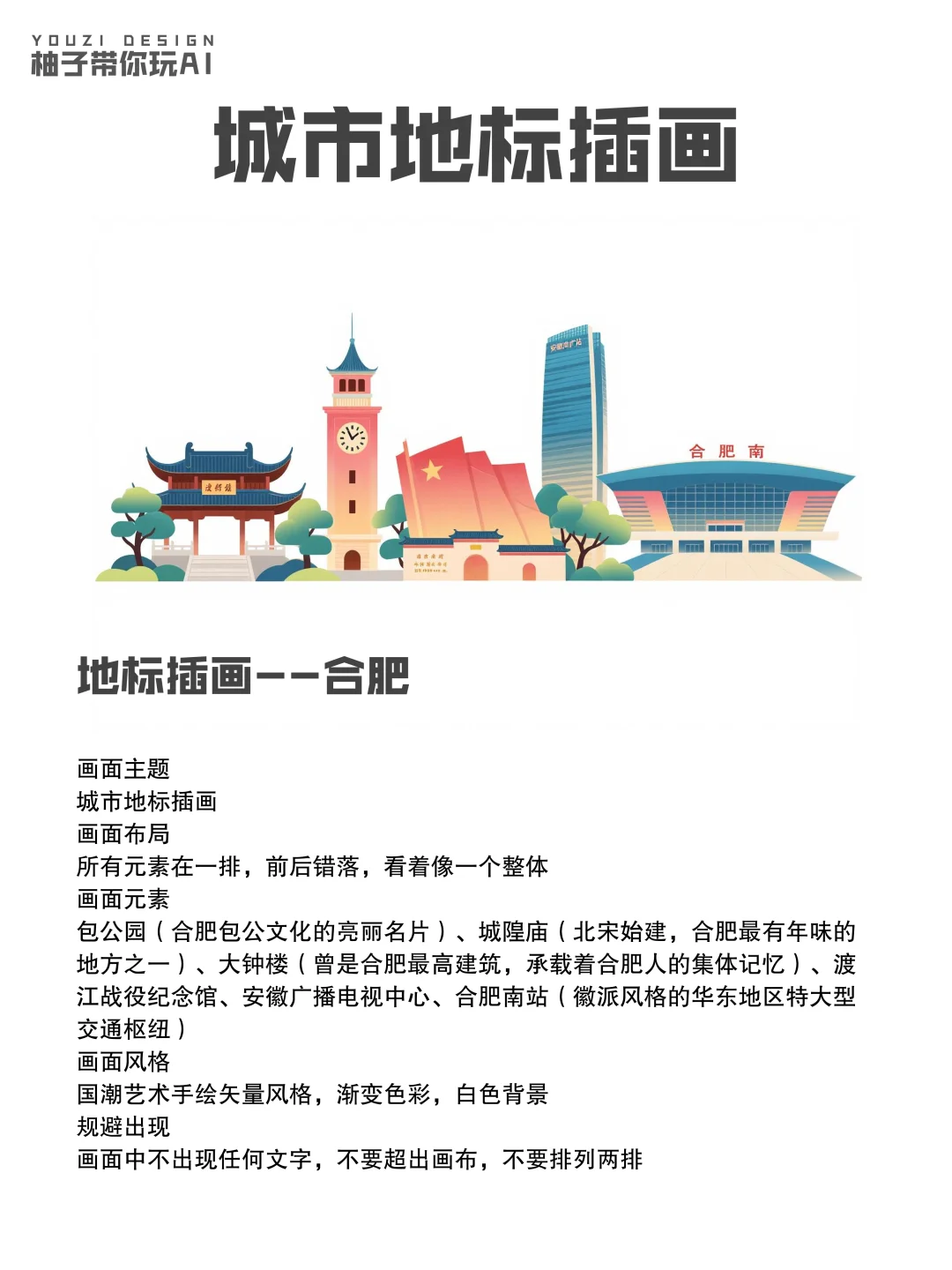 码住?用AI做城市地标插画 | 附提示词?