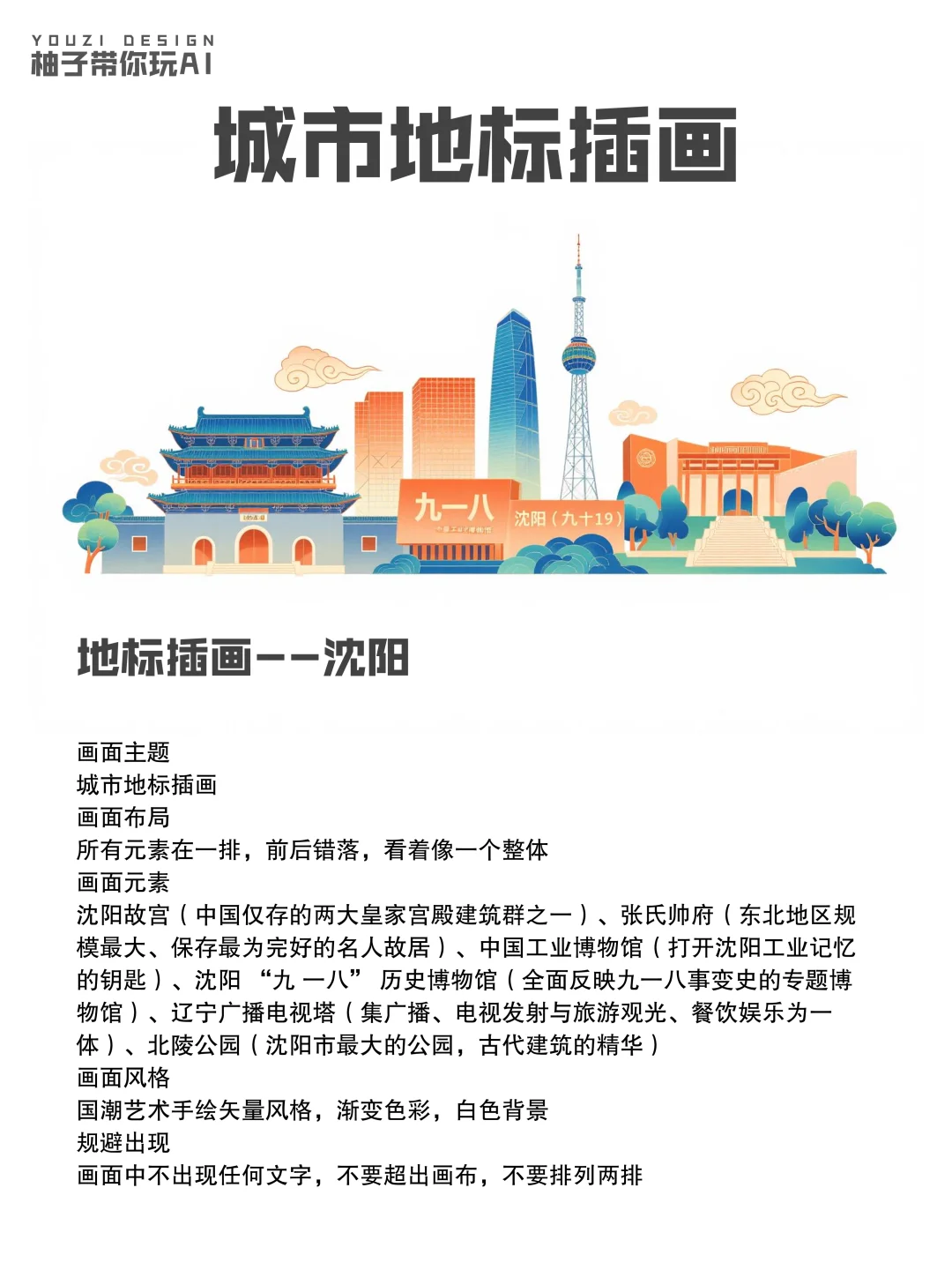 码住?用AI做城市地标插画 | 附提示词?