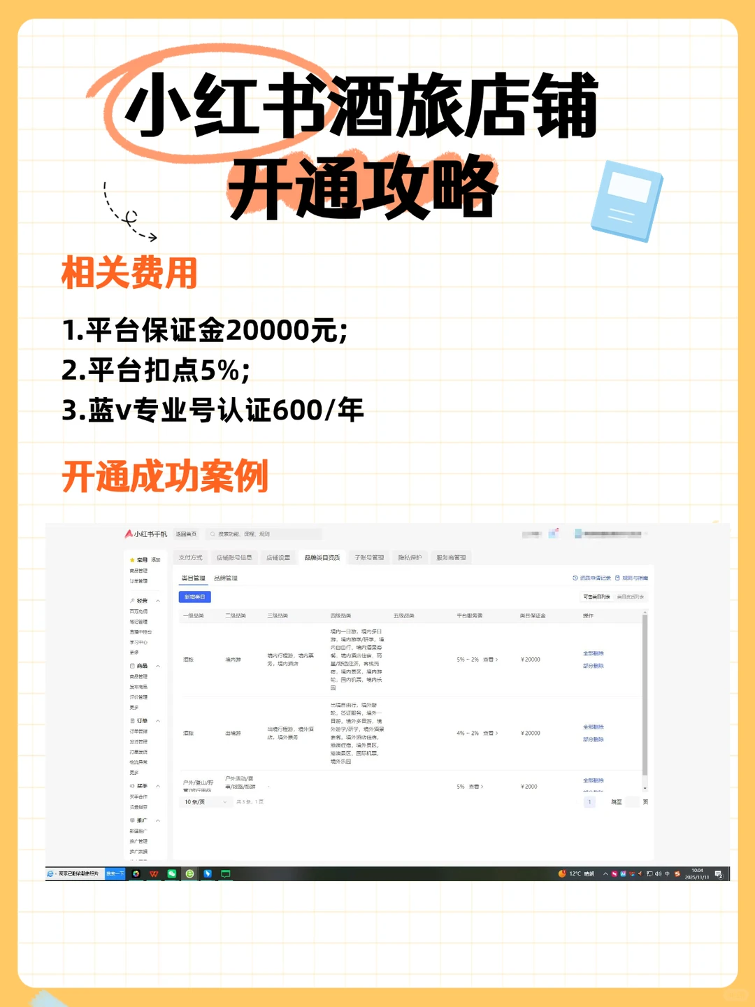 小红书酒旅店铺如何开通？开通需要资料？