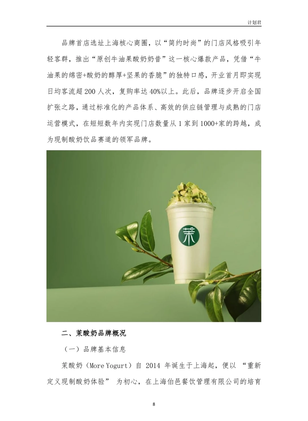 茉酸奶（More Yogurt）商业计划书