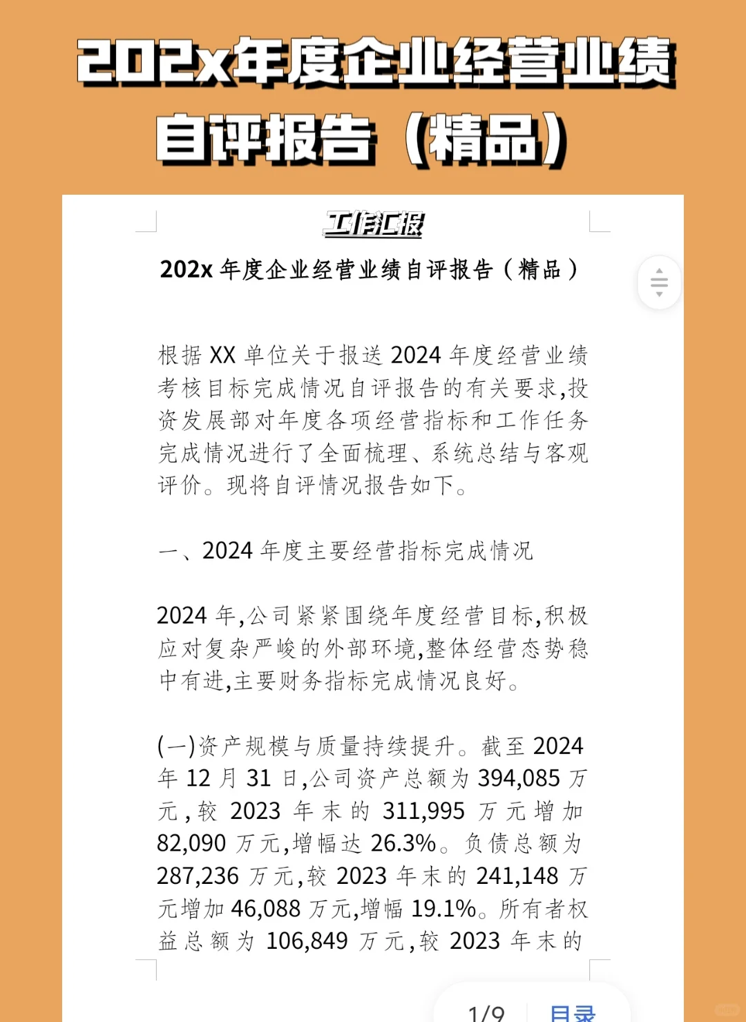 202x年度企业经营业绩自评报告（精品）