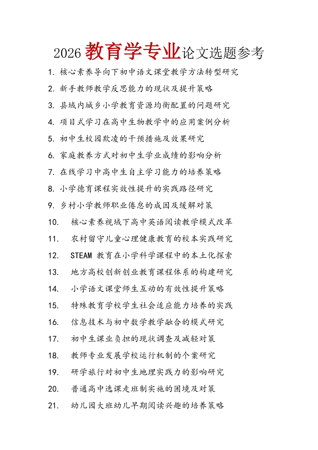 2026教育学专业论文选题参考来了，快收藏！