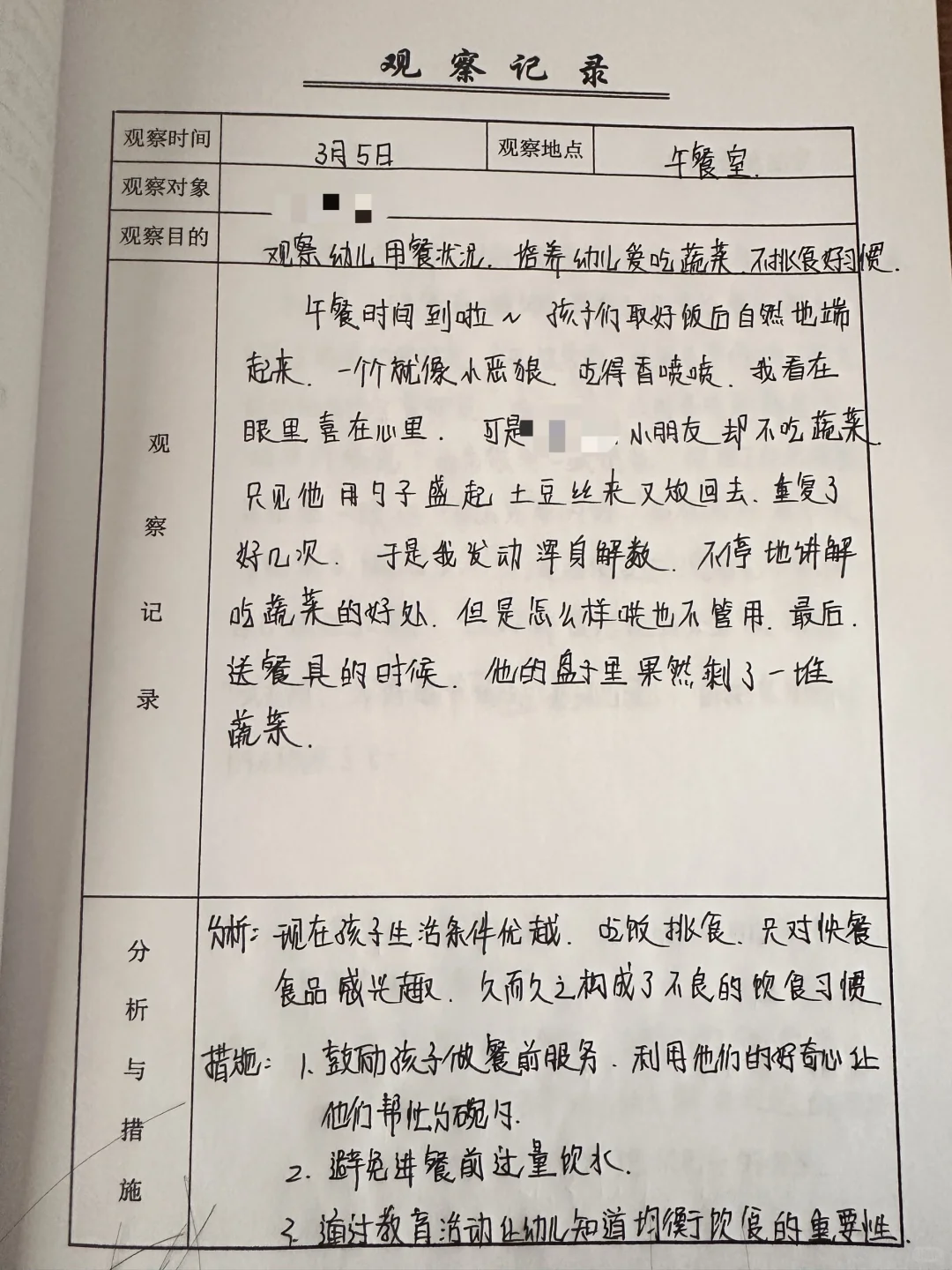 中班下 自主游戏观察记录表（六篇）