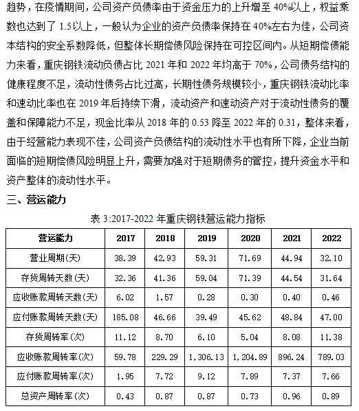 重庆钢铁财务分析报告