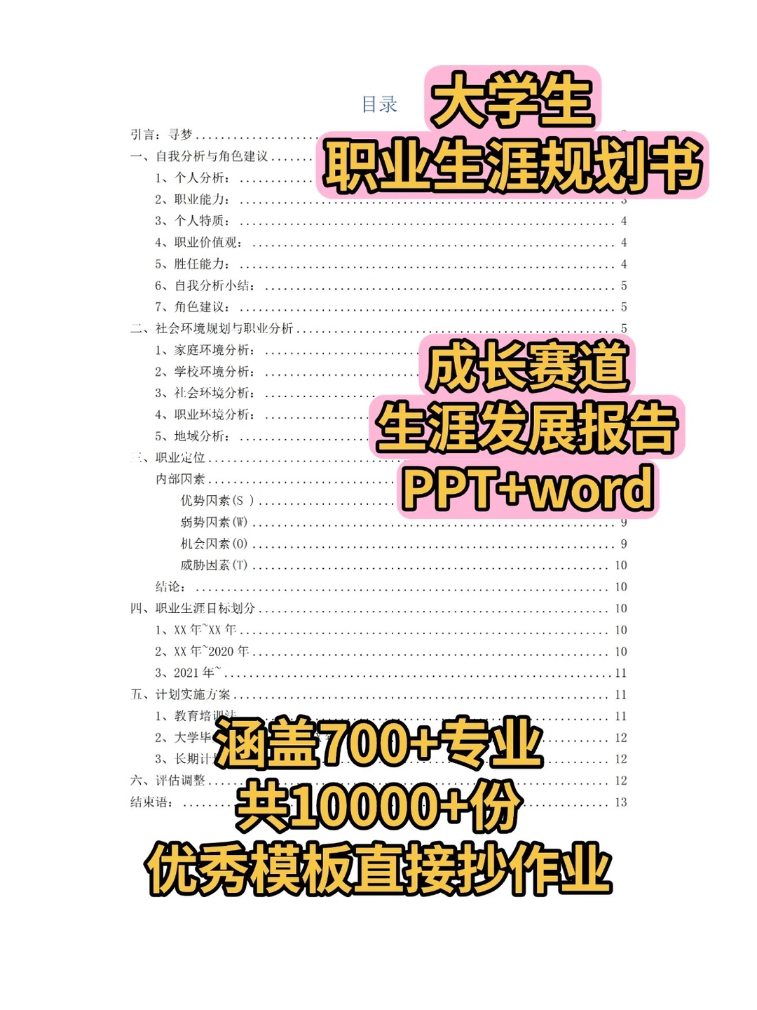 大学生职业生涯发展报告成长赛道ppt+word