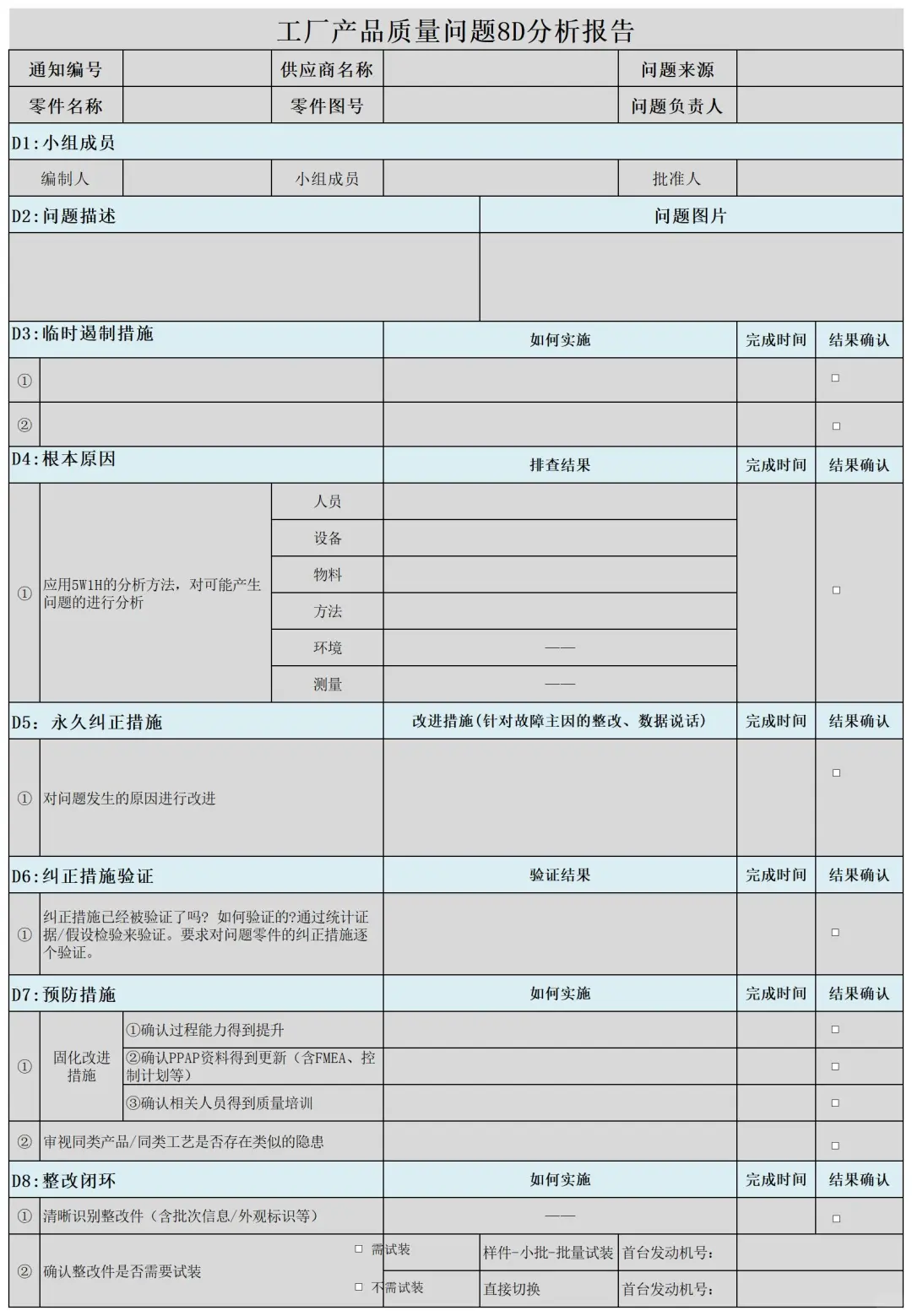 质量8D报告模板,客诉和问题分析必备