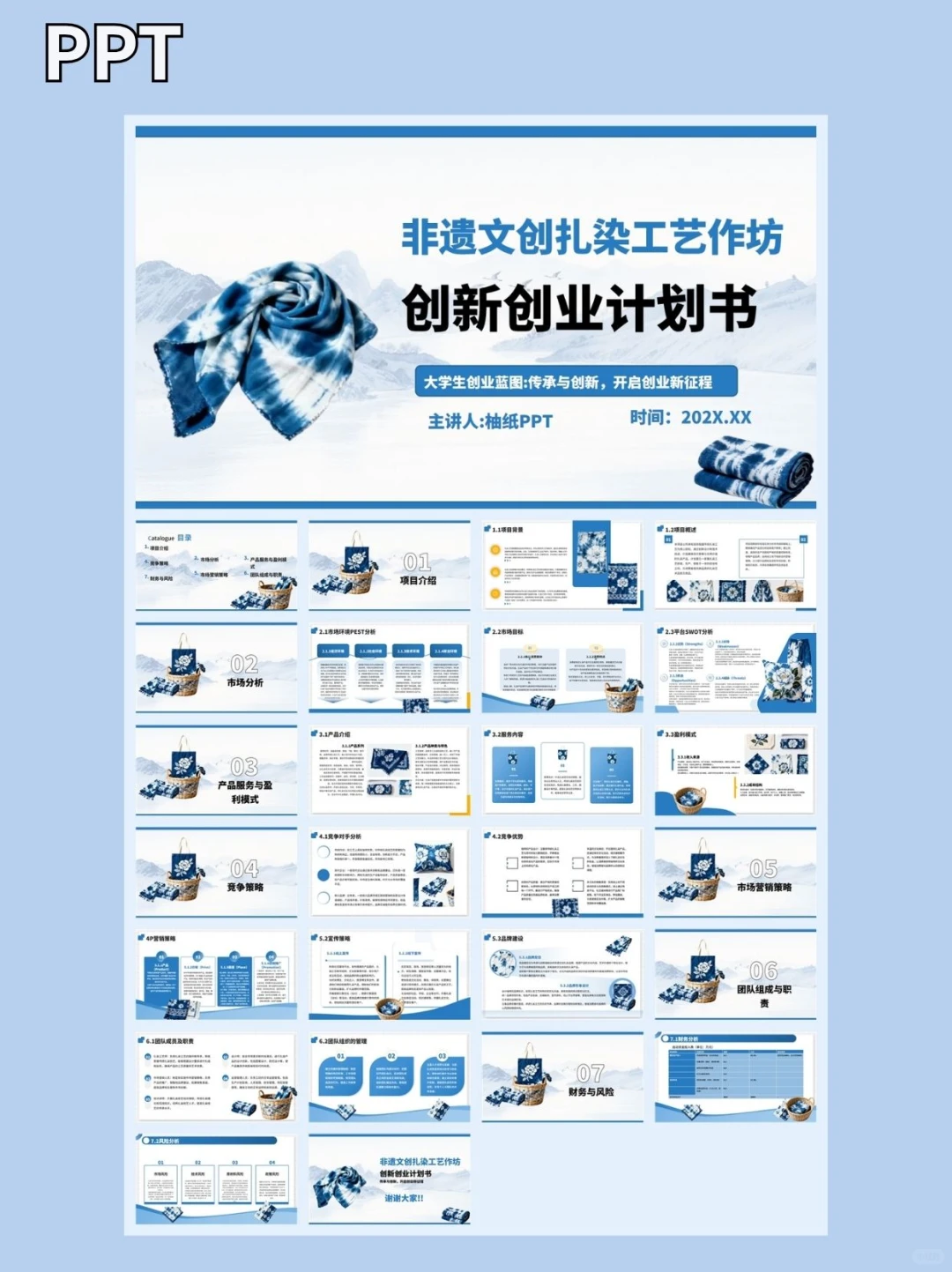非遗文创扎染作坊创新创业计划书ppt+word