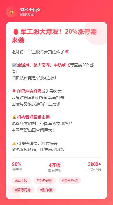 军工股大爆发!20%涨停潮来袭