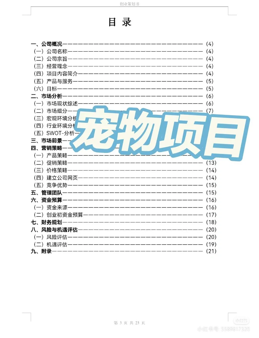 宠物项目创业计划书