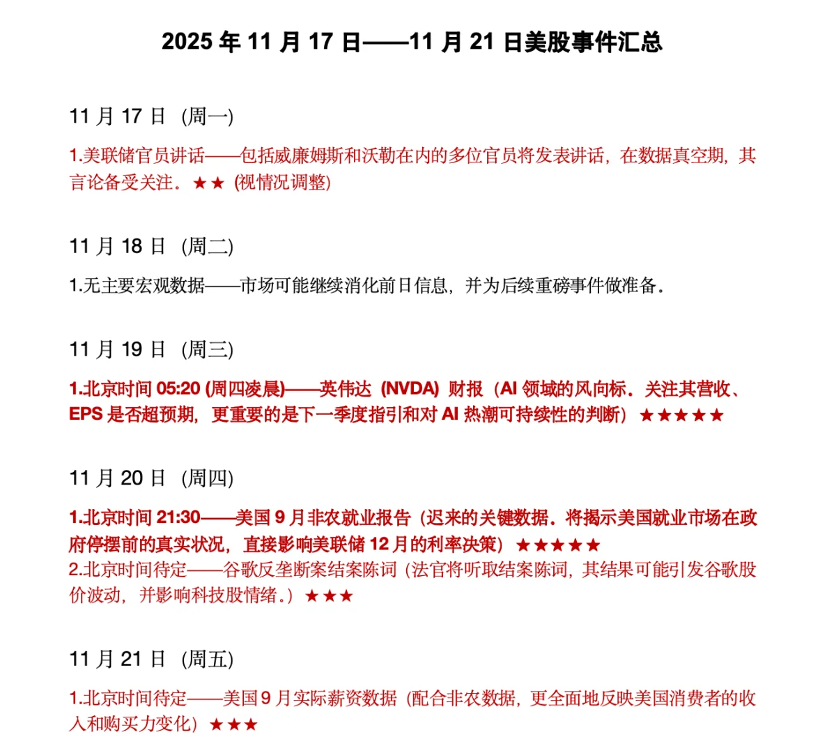 美股本周(11月17日—11月21日)行情前瞻