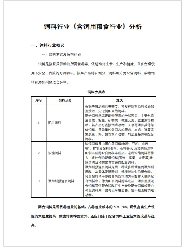 银行对公人写的粮食饲料行业分析报告（一）