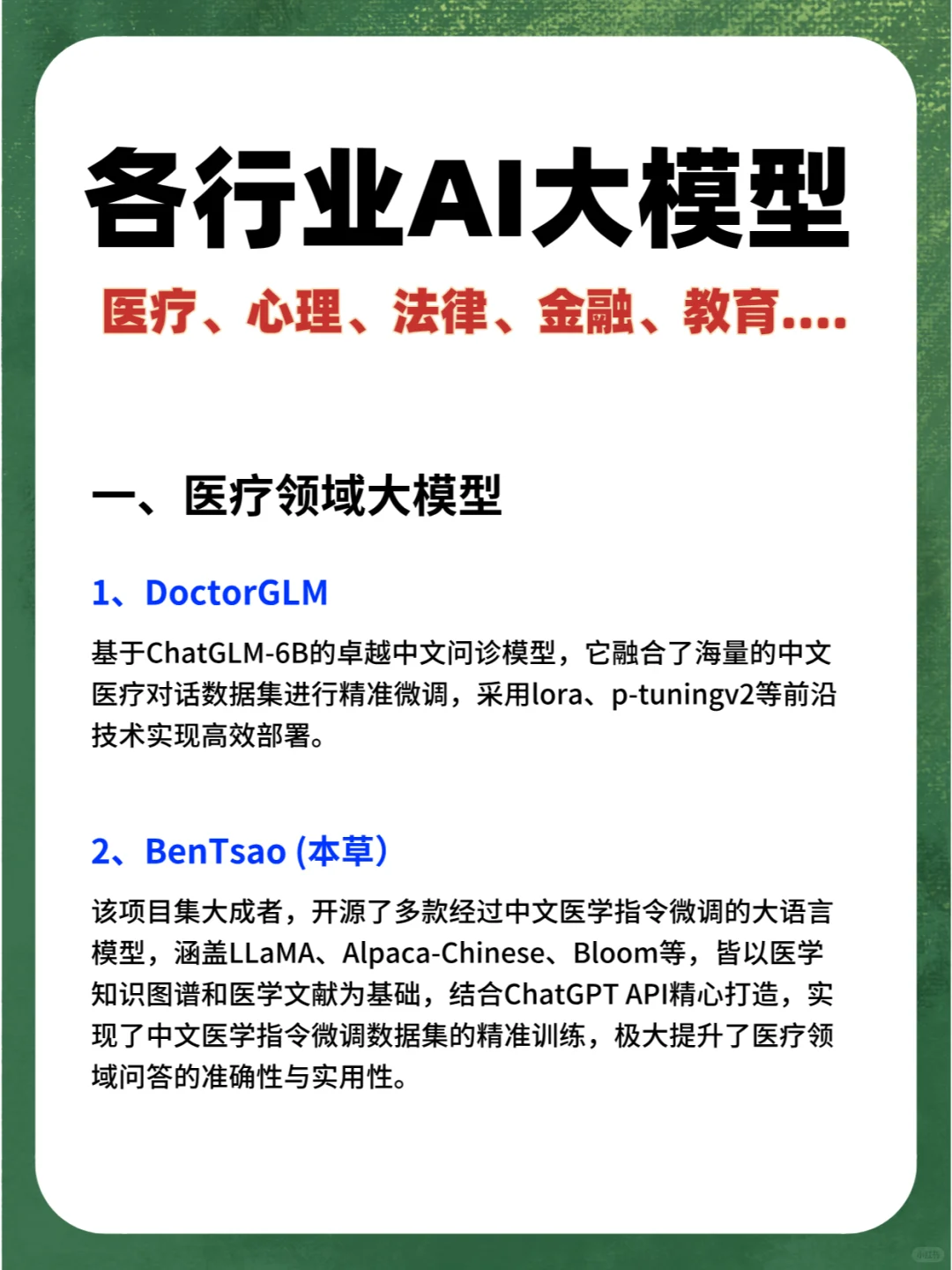 60个各行业的AI大模型汇总?