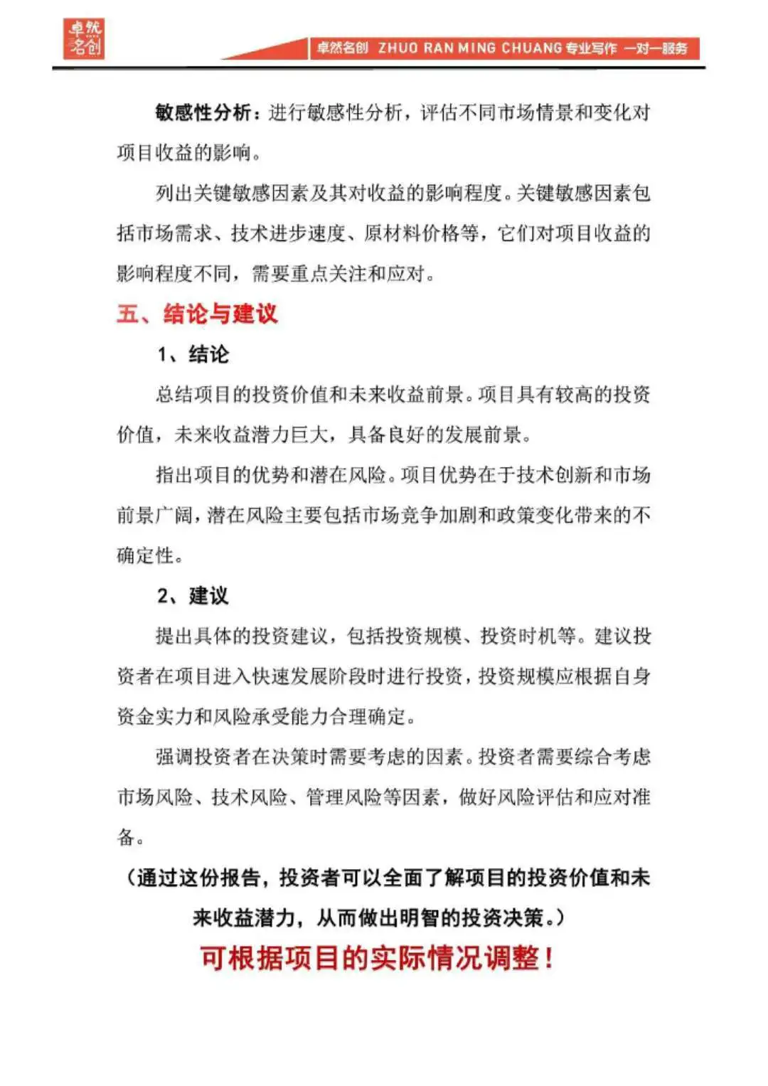 项目投资与收益分析报告（通用模板）快收藏