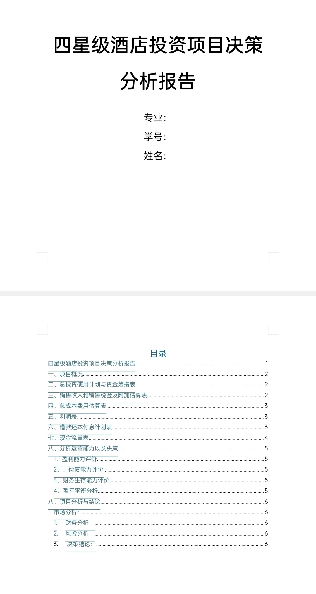 ?投融资决策作业