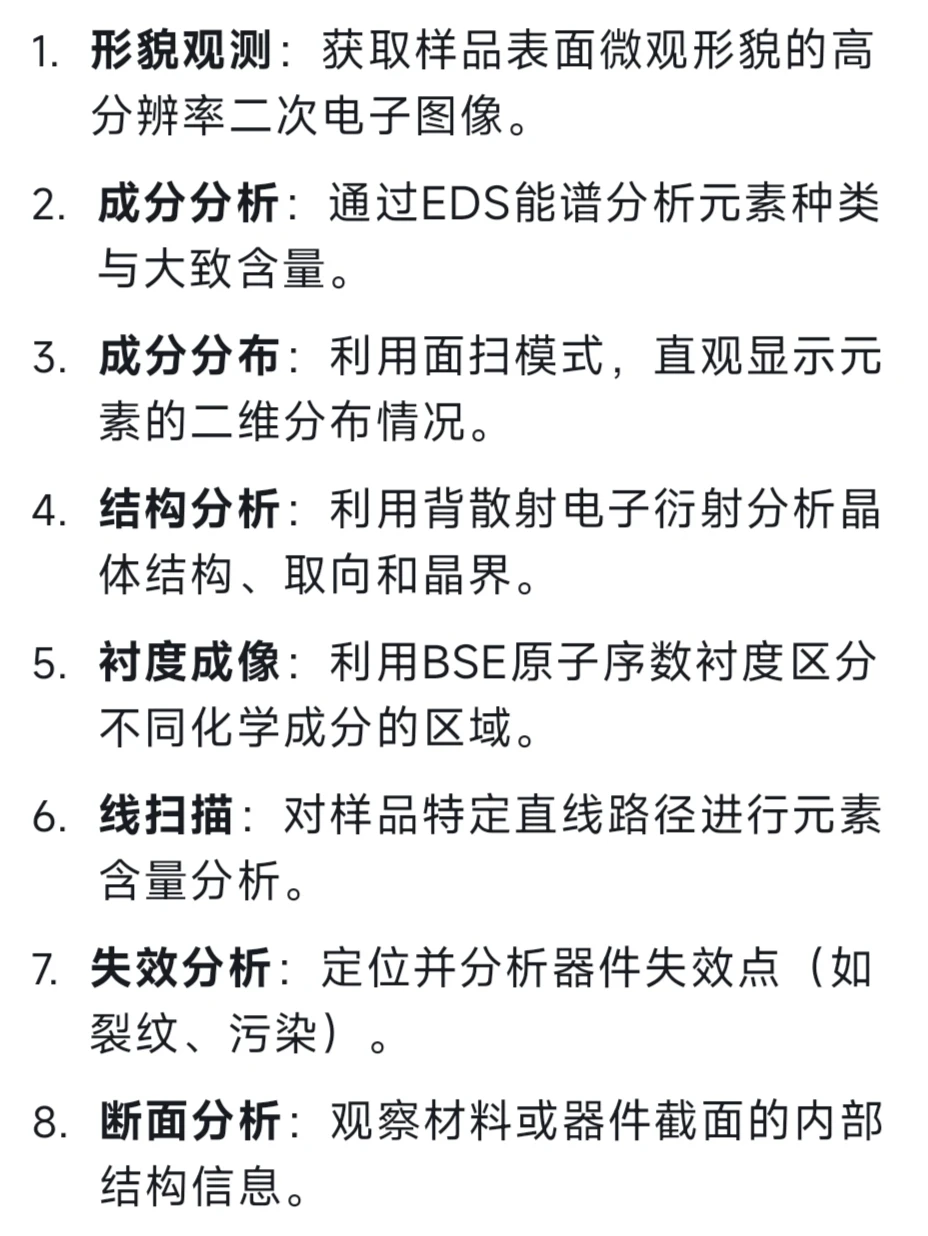 形貌观察SEM、成分分析EDS、结构分析EBSD