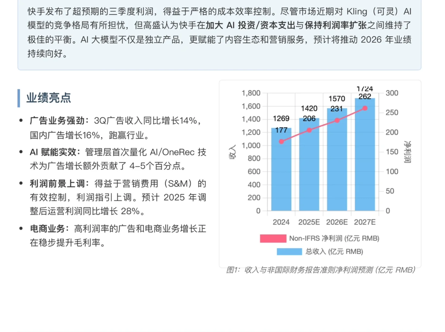 瑞银研报,快手财报解读,可灵拥有极致性价比