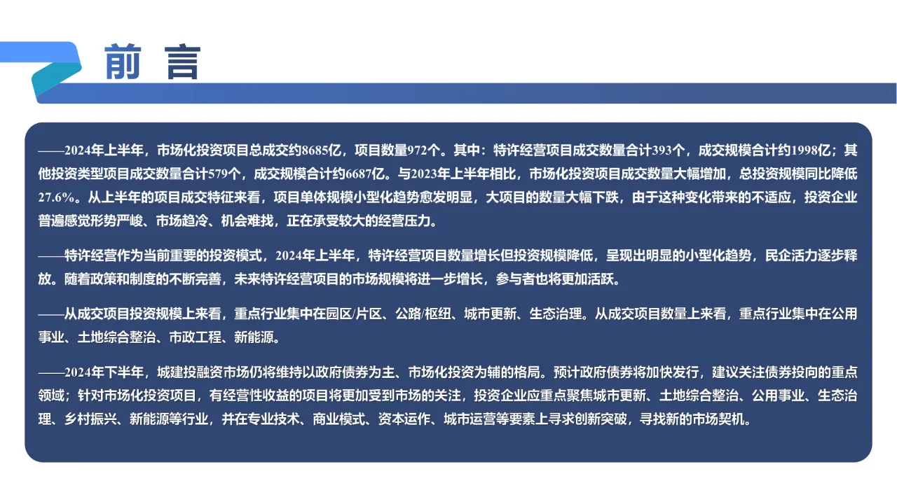 54页 | 2024年度上半年城建投融资市场报告
