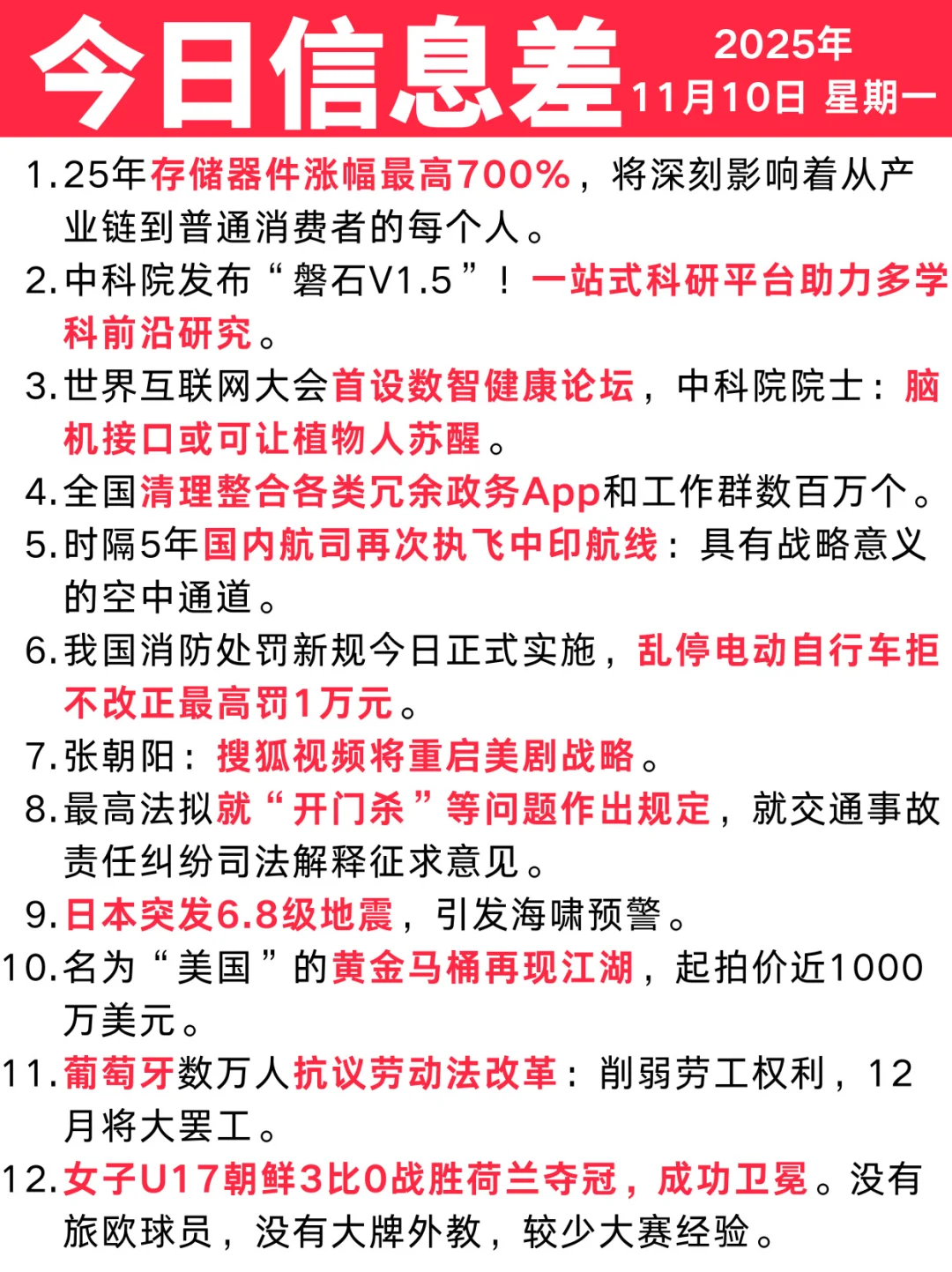 今日信息差|11 ?️ 10 日