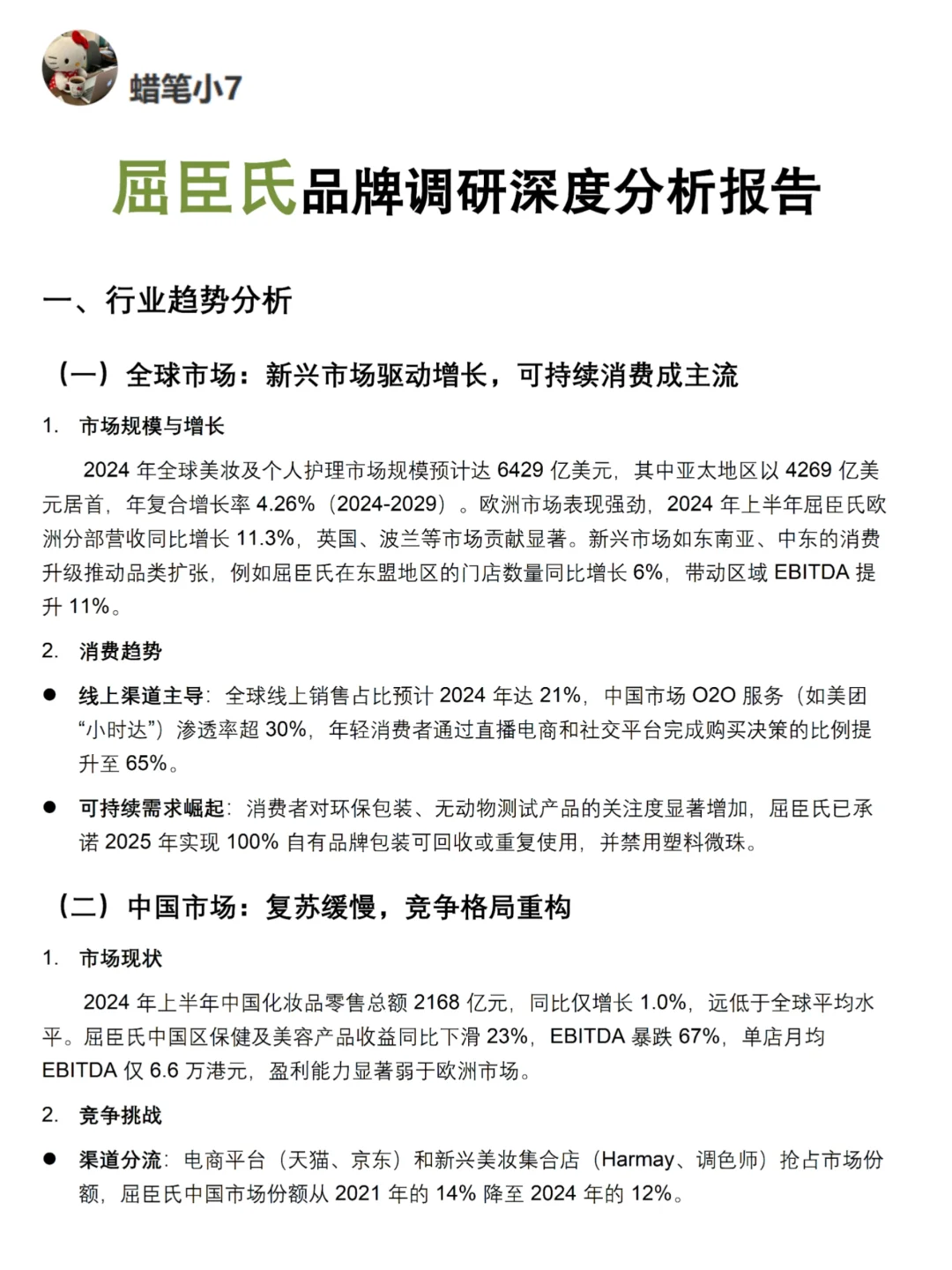 屈臣氏品牌深度分析报告来啦?！