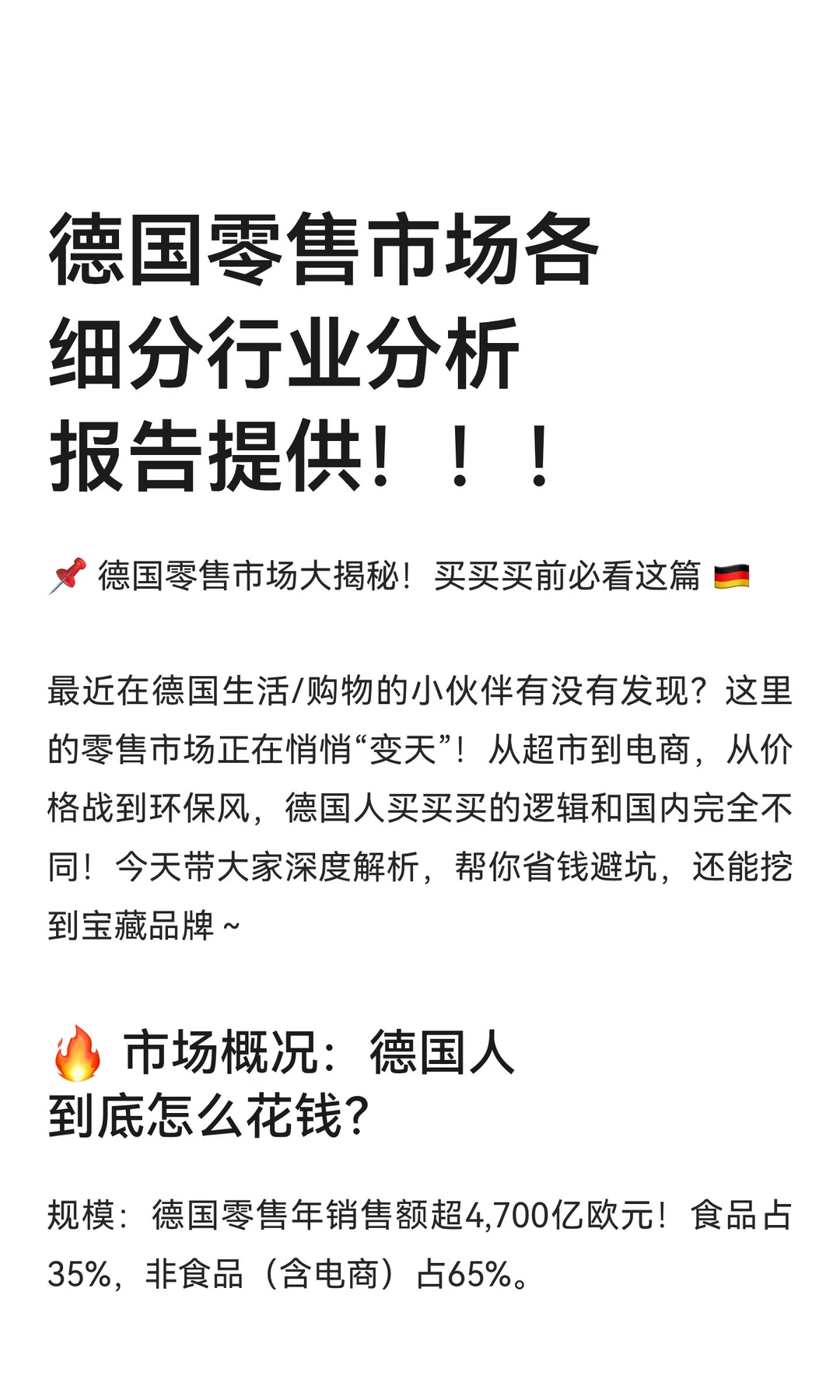 德国零售市场各细分行业分析报告提供!!!