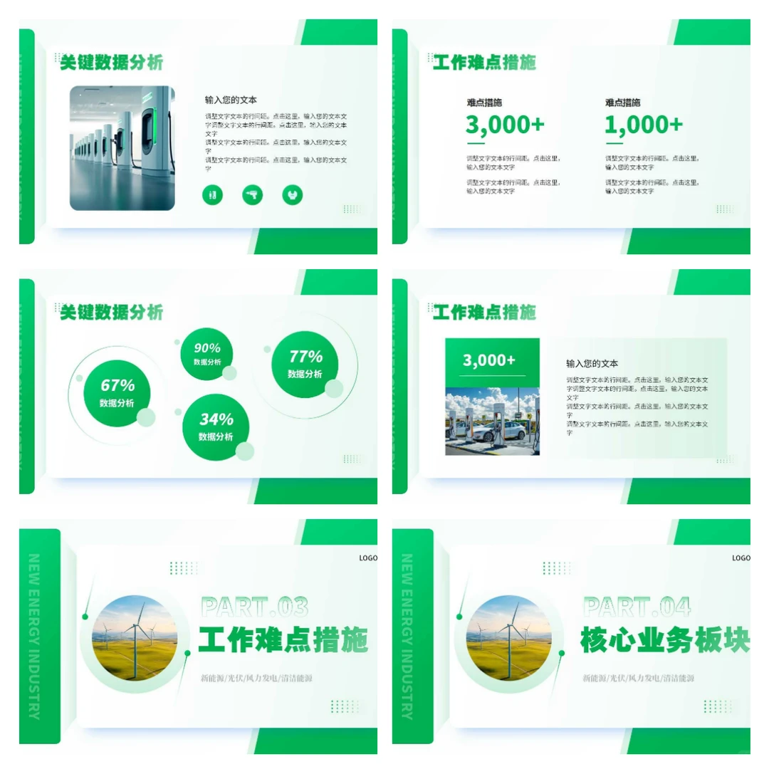 绿色简约风新能源行业总结报告PPT模板