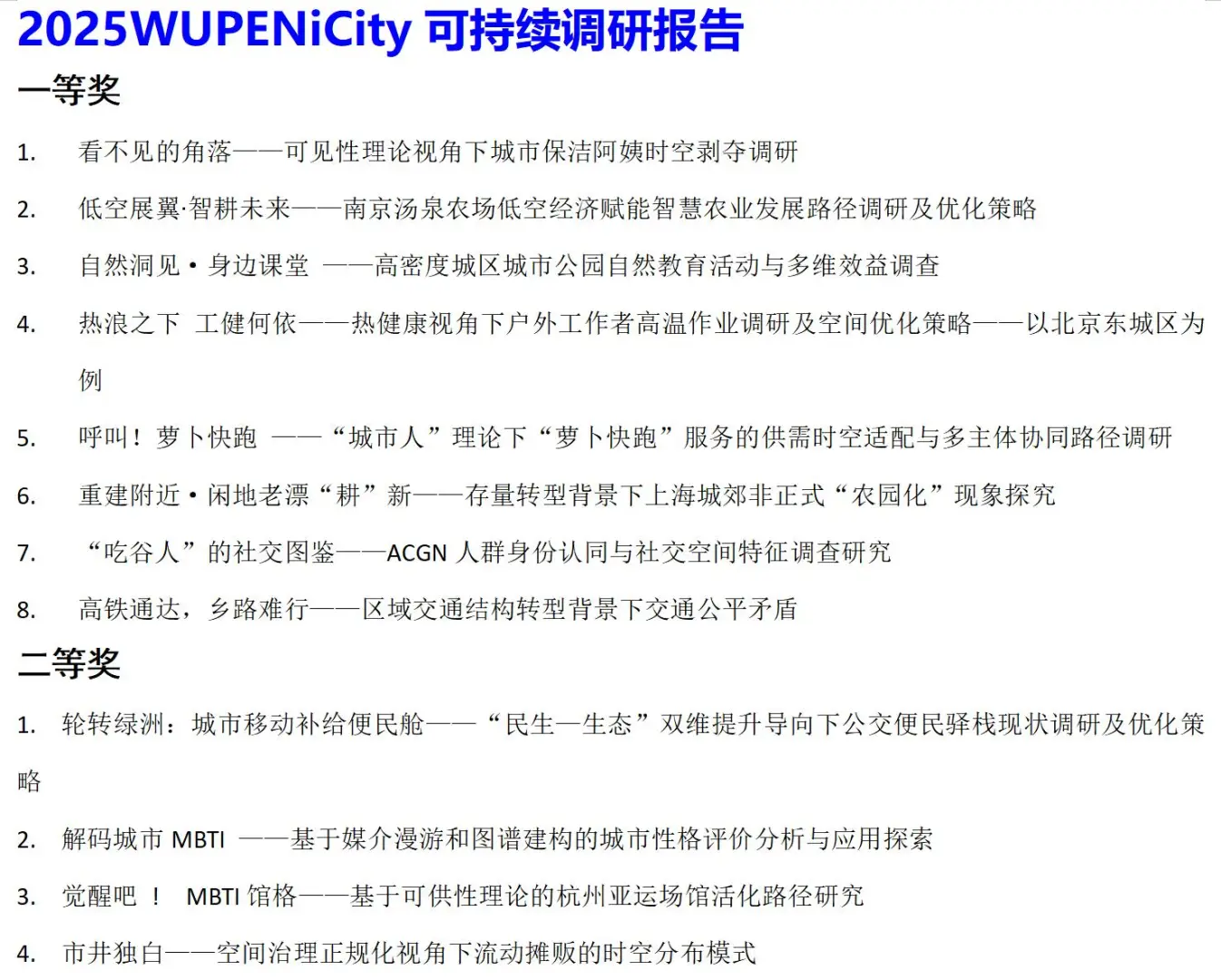 WUPEN城市可持续调研报告国际竞赛