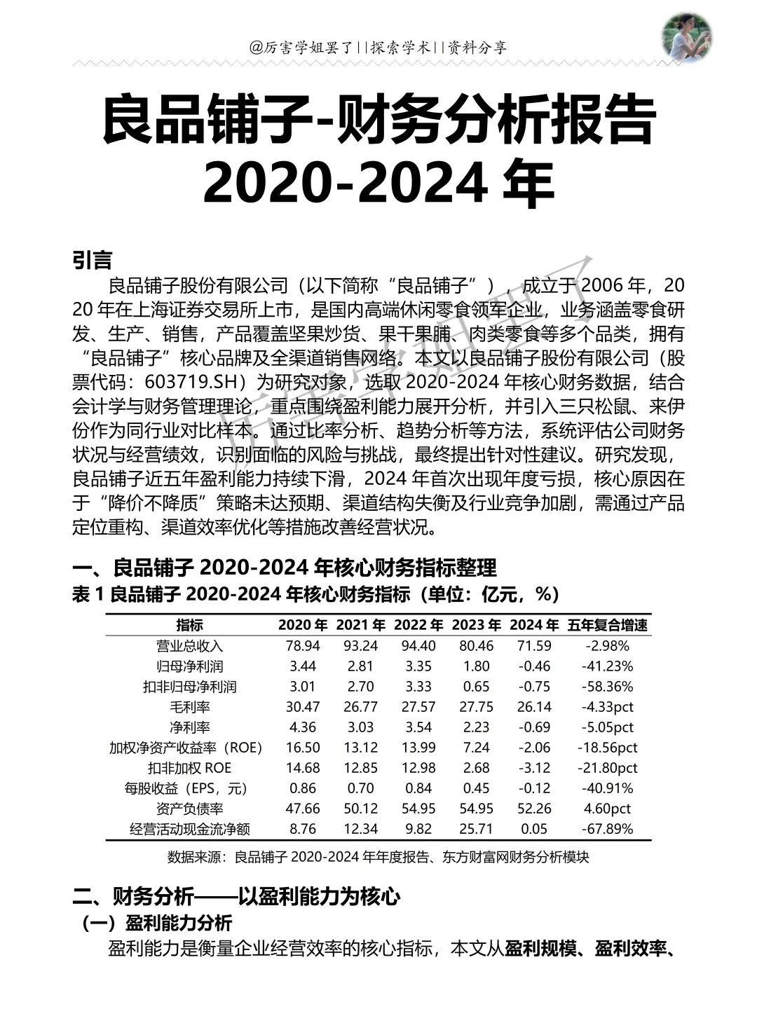 2020-2024年良品铺子财务分析报告参考?