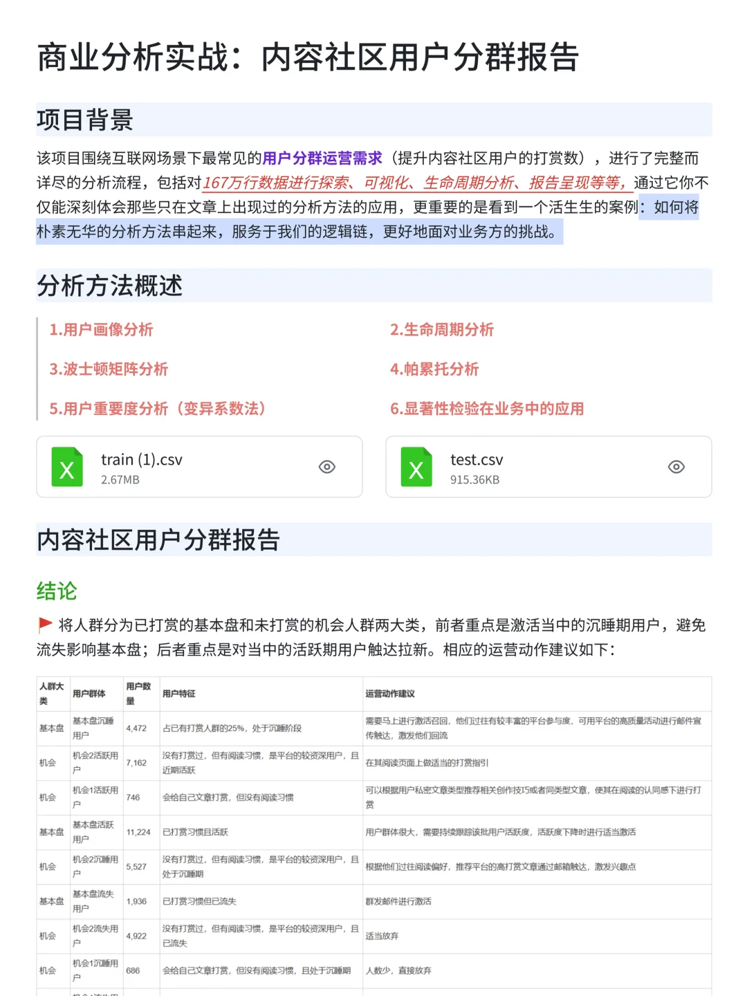 金奖作品项目：商业分析-内容社区用户分群