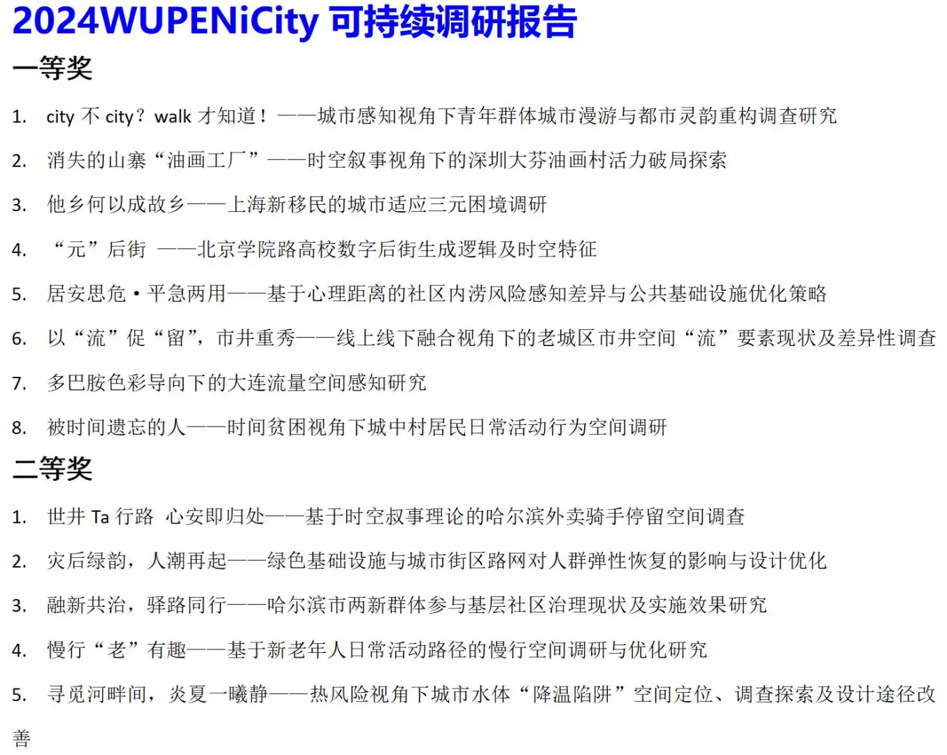 WUPEN城市可持续调研报告国际竞赛