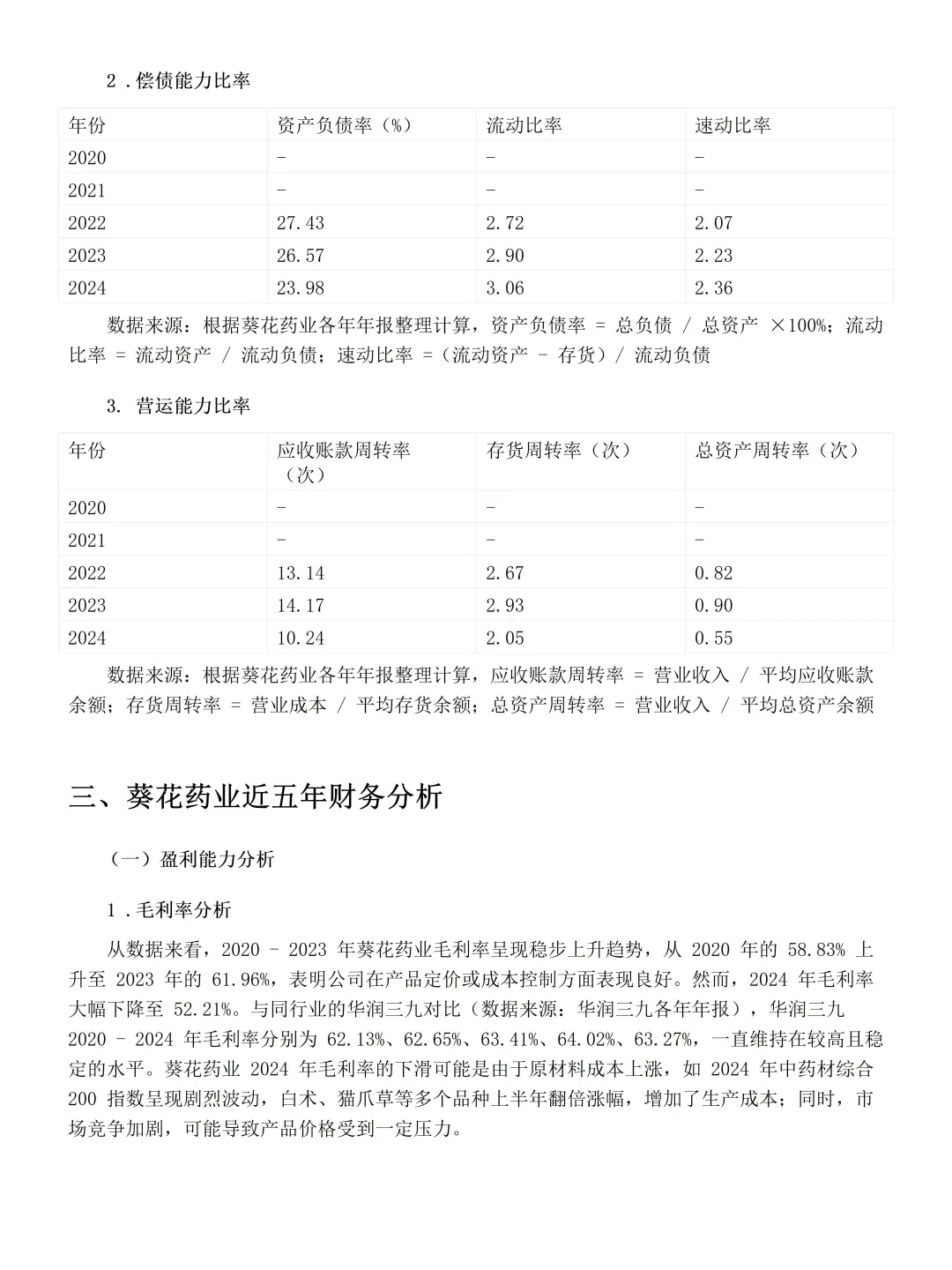 葵花药业财务报表分析毕业论文！