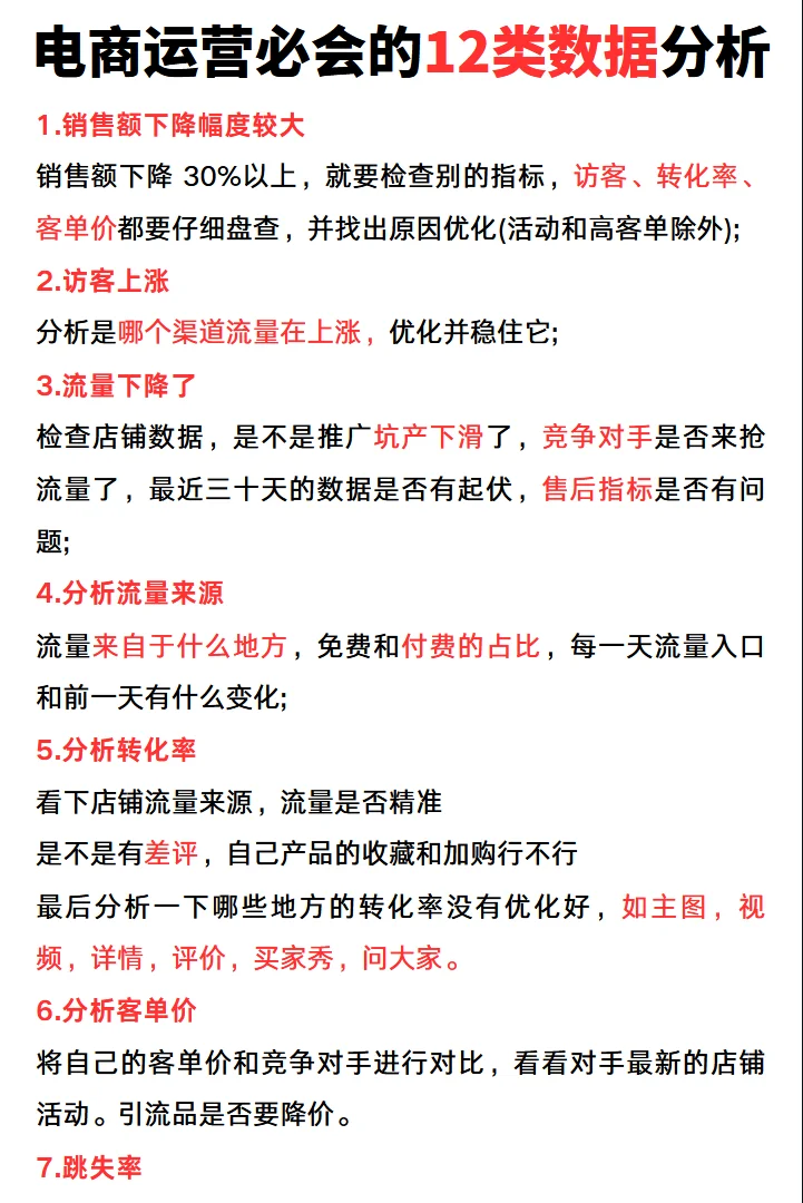 电商运营必会的12类数据分析(表格附赠)