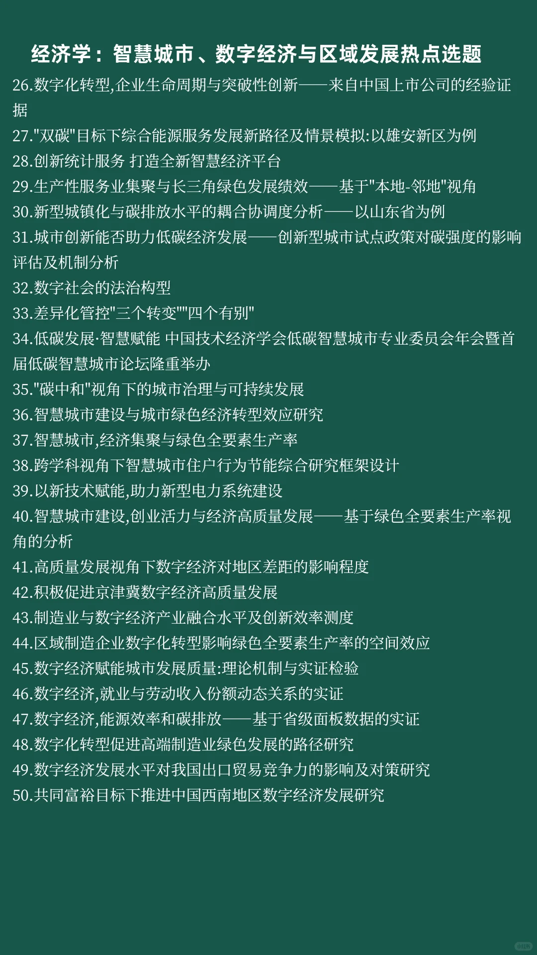 经济学热点选题：智慧城市、数字区域发展
