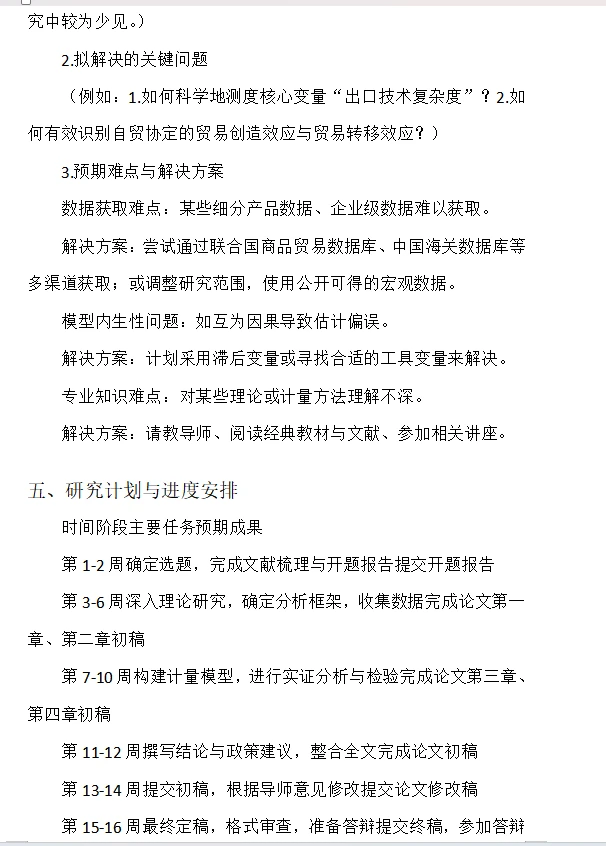 国贸专业开题报告模板