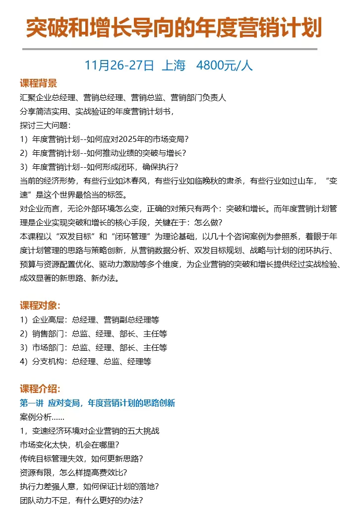 突破和增长导向的年度营销计划
