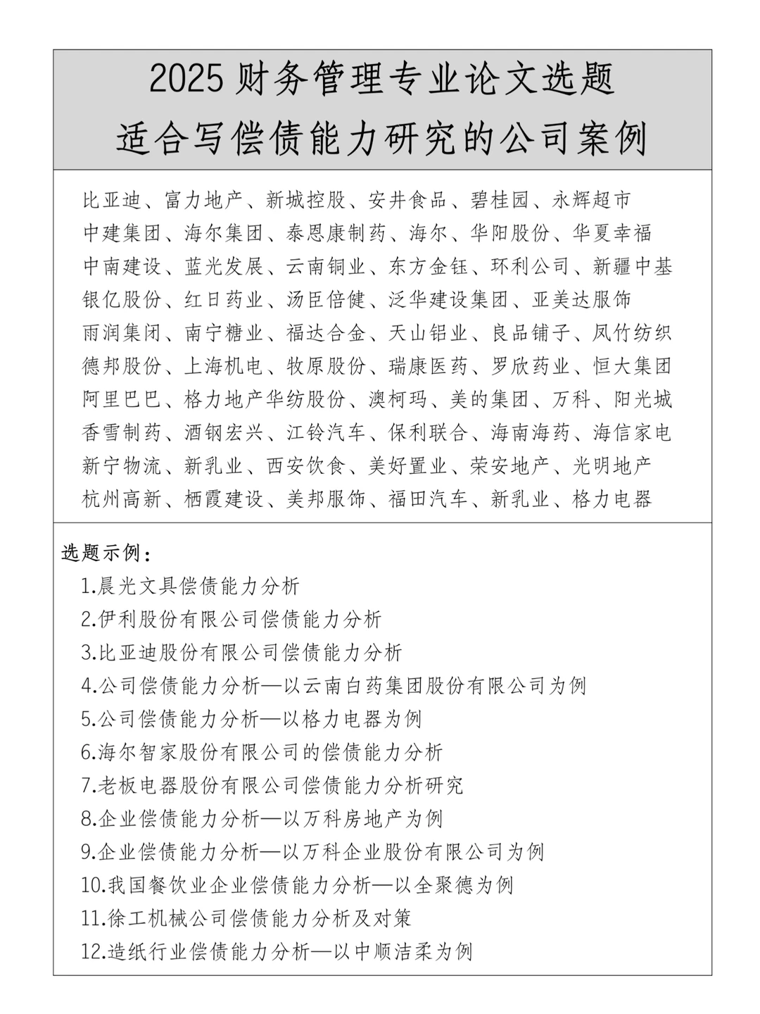 财会姐妹们，偿债能力研究论文选题这样选！