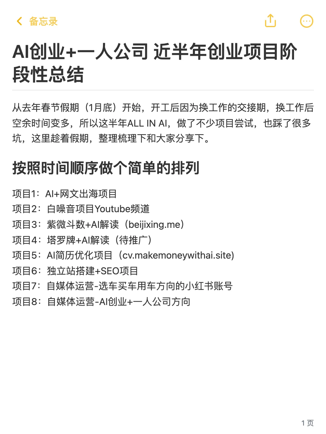 AI创业+一人公司 亲身实践 近半年项目总结