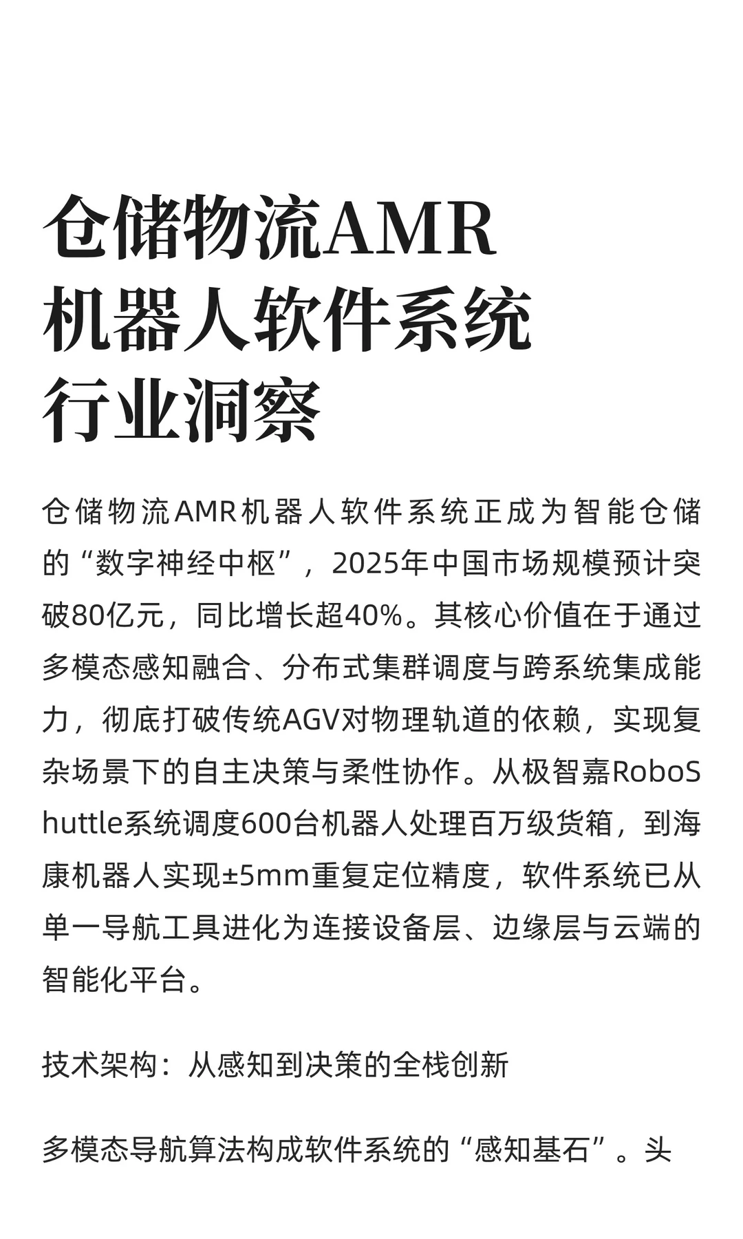 仓储物流AMR机器人软件系统行业洞察